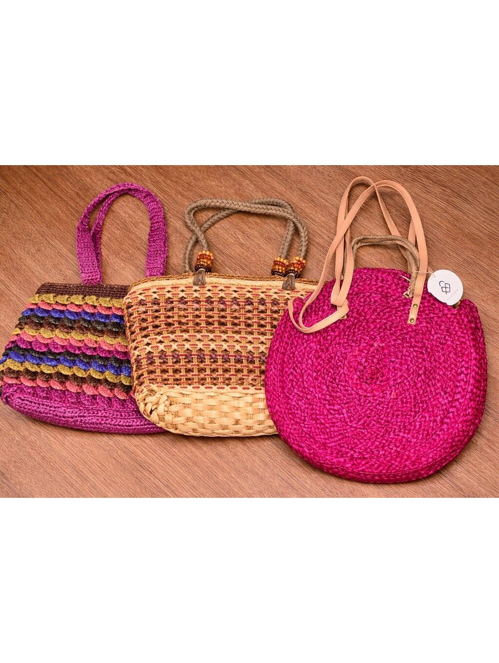 3 Woven Straw Bags Boho Summer Tote Pink Beach Purse